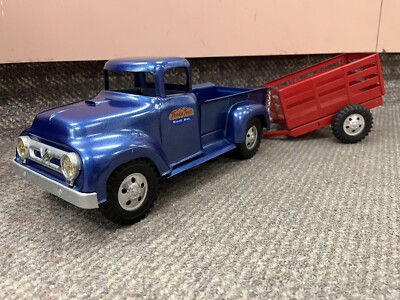 * VINTAGE TONKA TOYS BLUE STEPSIDE PICK UP WITH RED TRAILER  *ST