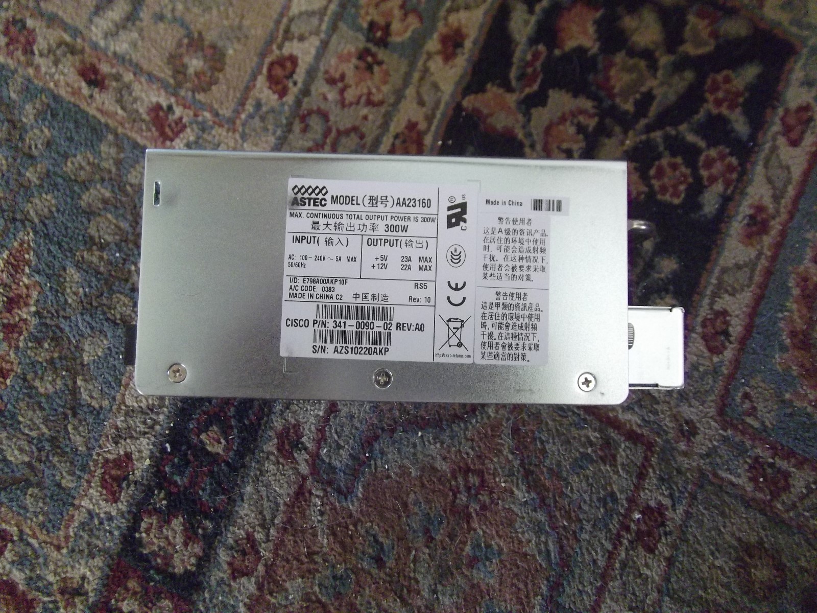 Cisco 3800 SERIES 300W POWER SUPPLY ONLY Integrated Service Router ASTEC AA23160