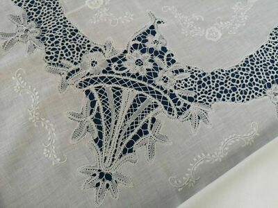 Rich pure linen tablecloth x12 with cantu Venice hand embroidery