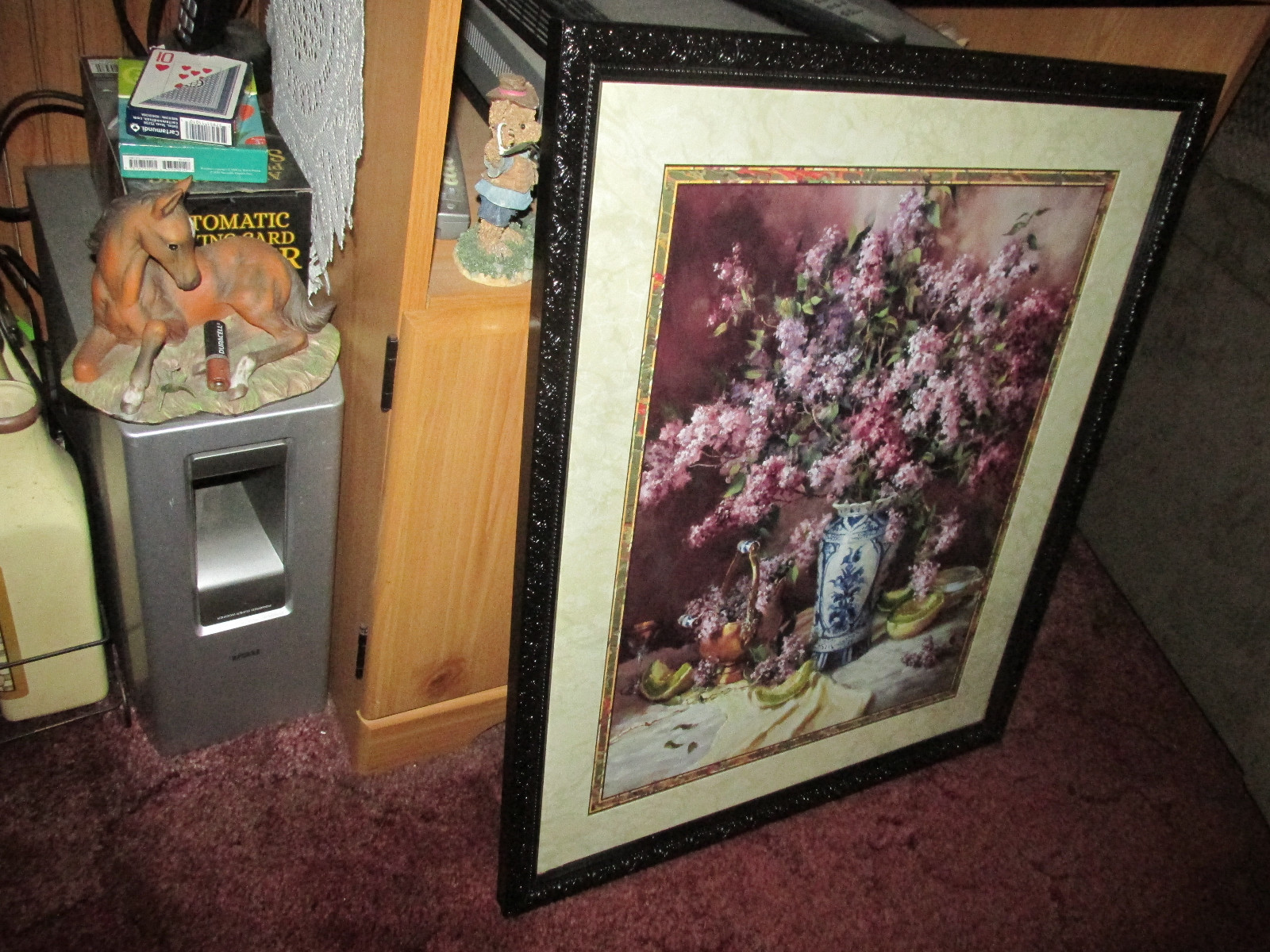 Vintage HOME INTERIORS Black Framed Floral Picture  25'  x  24''