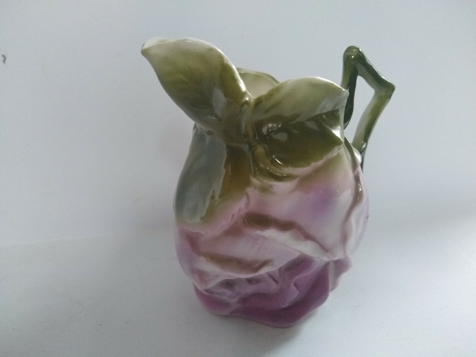 Antique Green Purple Floral Porcelain Pitcjer Ewer