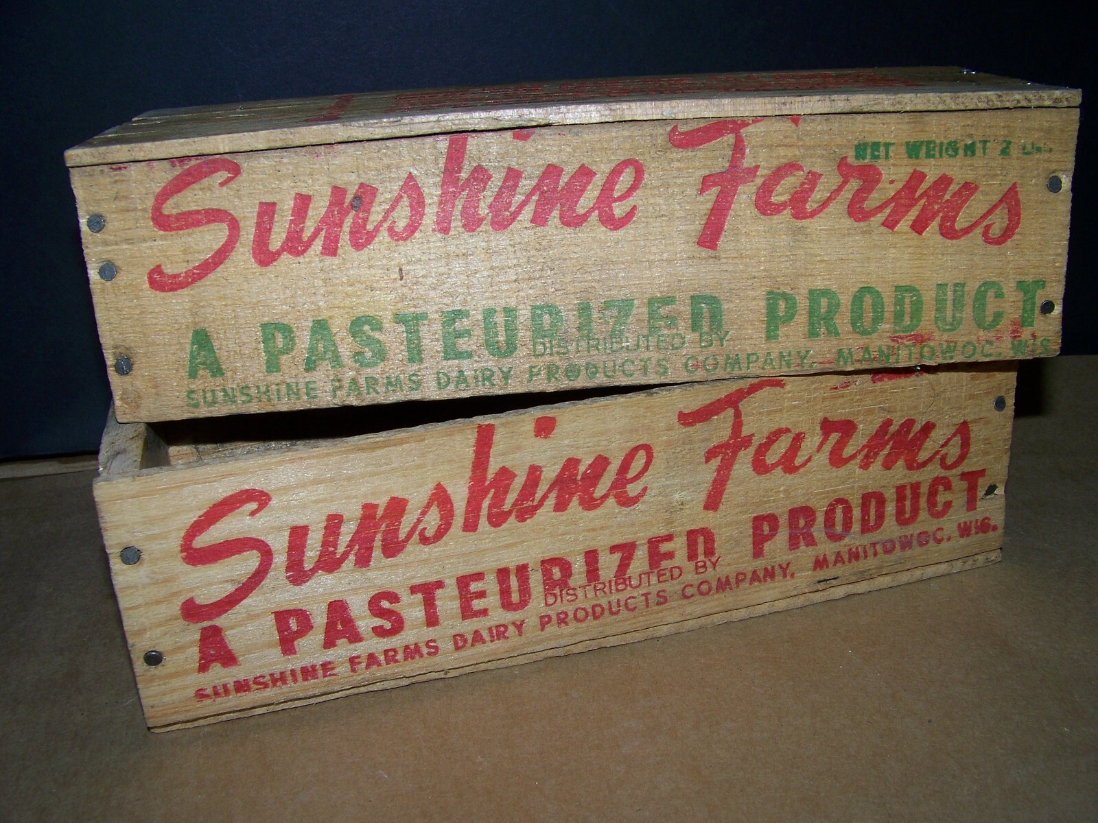 ANTIQUE PRIMITIVE WOOD SUNSHINE FARMS MANITOWAC WIS CHEESE BOX FARM PATINA OLD