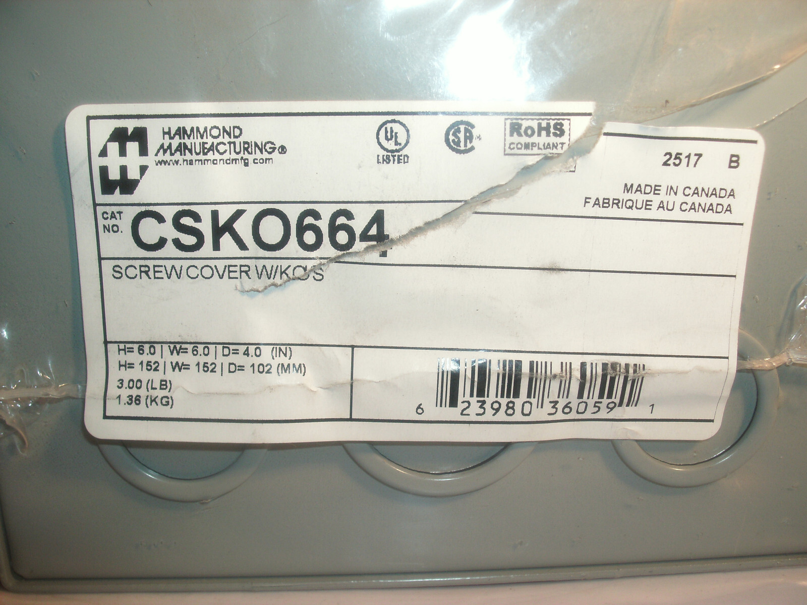HAMMOND CSK0664 ENCLOSURE JUNCTION BOX 6