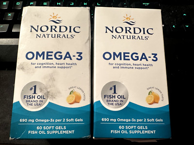 Nordic Naturals Lemon Omega-3 Cognition, Heart 60x 2 = 120 Ct  Exp.03/27