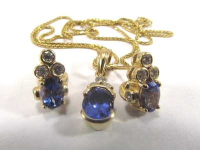 14k Tanzanite Diamond Necklace Earring Set  Classy 1.55 ct  SAVE 1000.   #1282