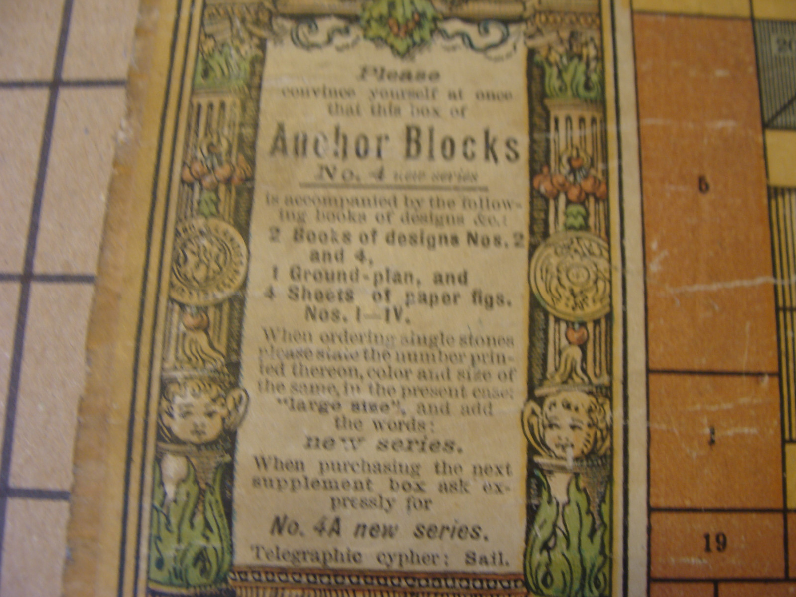 ORIGINAL - ANCHOR BLOCKS #4 box top only, w paper lables,GREAT IF YOU NEED IT
