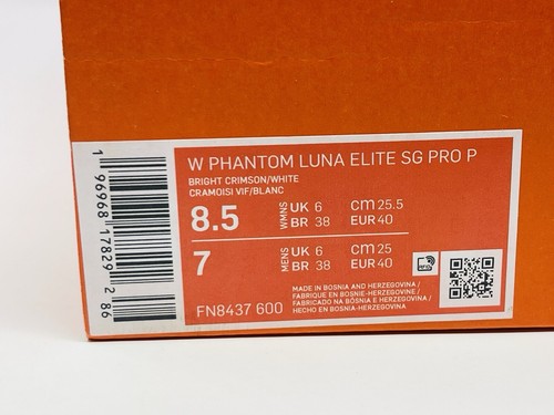 Pre-owned Nike Rare Size 8.5  Phantom Luna Elite Sg Pro P Crimson Womens Cleats Fn8437-600 In Red