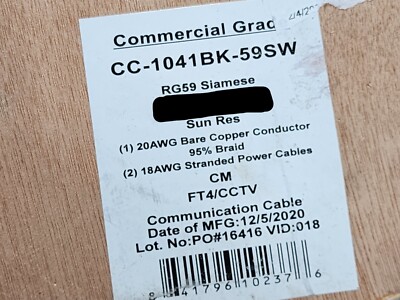 Primus Cable CC1-1041BK-59SW RG-59+18/2C Commercial CCTV Camera Wire Black/100ft