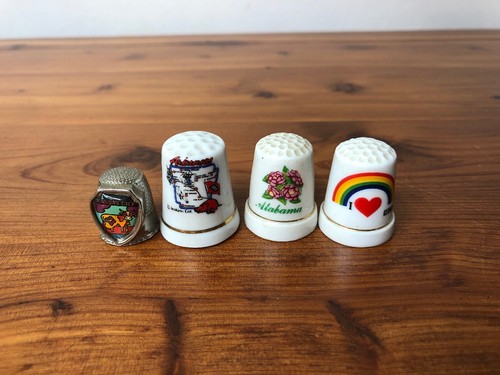 Vintage Lot of 10 Vintage Thimbles - Ceramic, Souvenir, Metal ??