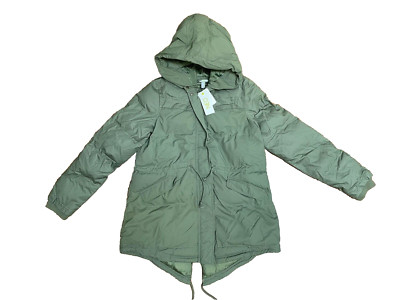 new ADIDAS NEO women's HOODED PARKA JACKET sz L green heavy winter puffer coat