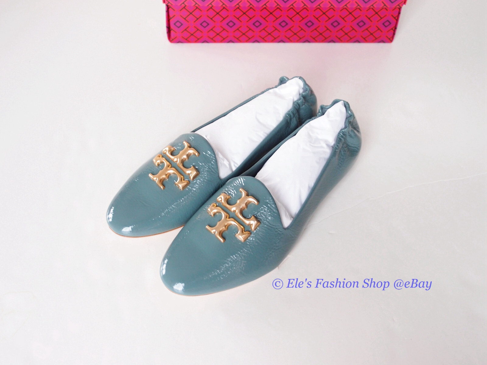 Pre-owned Tory Burch Eleanor Leather Loafer Arctic Blue Us 7.5 8 8.5 9 9.5 Authentic