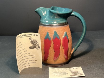 Steve Ashley 3D Chili Peppers Pitcher  Pottery Hand Thrown Stoneware Red Green