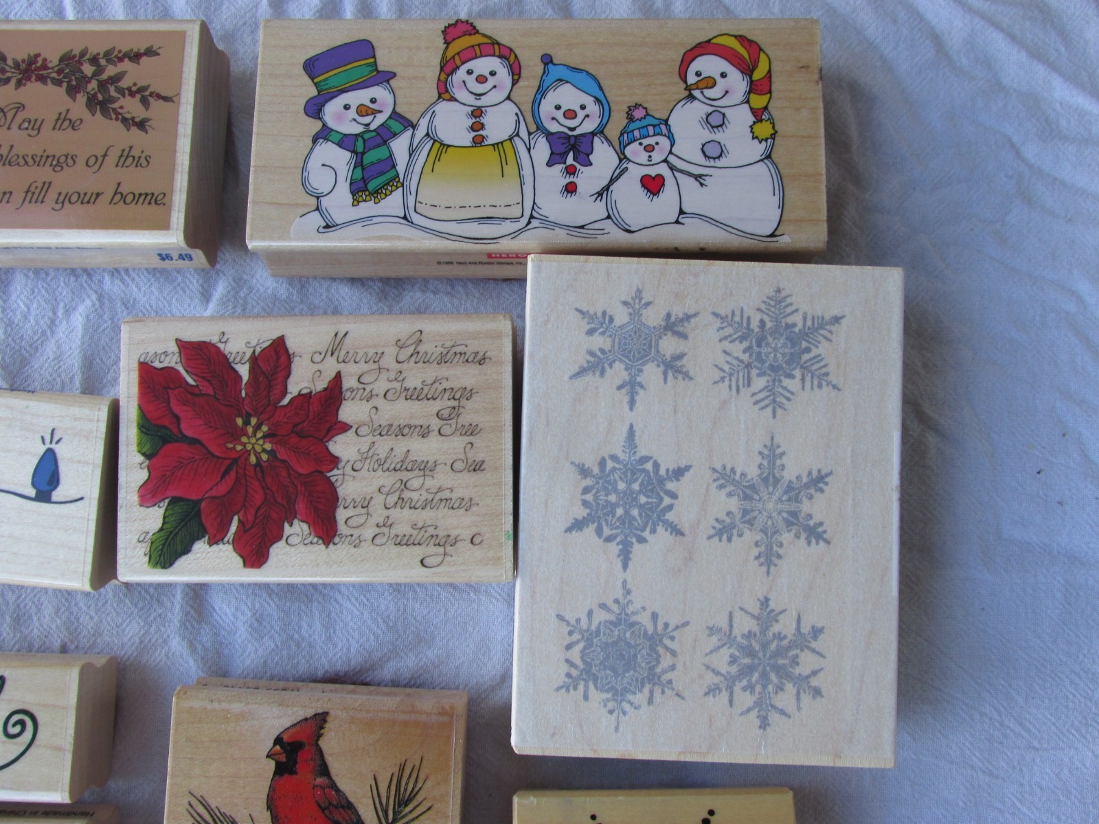 Lot 10 Christmas Wood Mounted Rubber Stamps Christmas Winter Snow Men Flakes ++