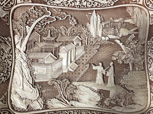 Arnart Imports Inc 1982 Dragon Dynasty Plate Tray Hand Carved Raised beautiful