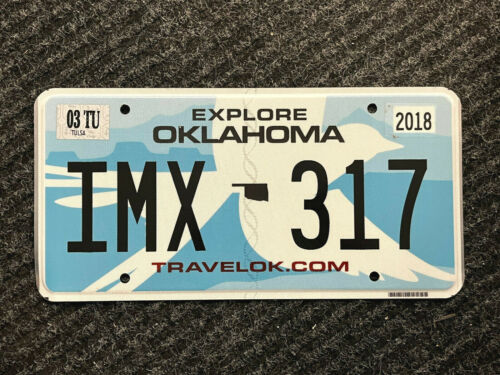 2018 Oklahoma Original License Plate "IMX 317" ..... SCISSORS TAIL BIRD GRAPHIC 
