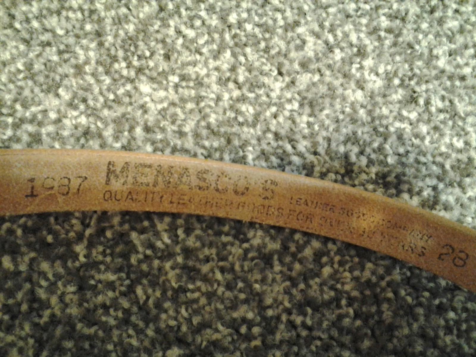 Vintage MENASCO'S Western Leather Tooled Belt 1987 w/Gold tone Buckle Sz 28