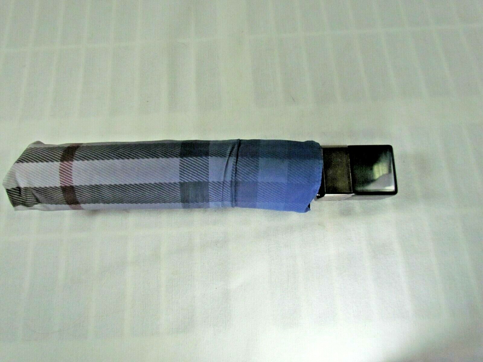Burberry Purse Size Folding Umbrella Blue Check Plaid