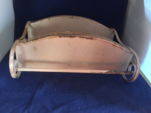 Vintage Mid Century Filigree Mesh Metal 2 tier Bathroom Shelf w/towel bar