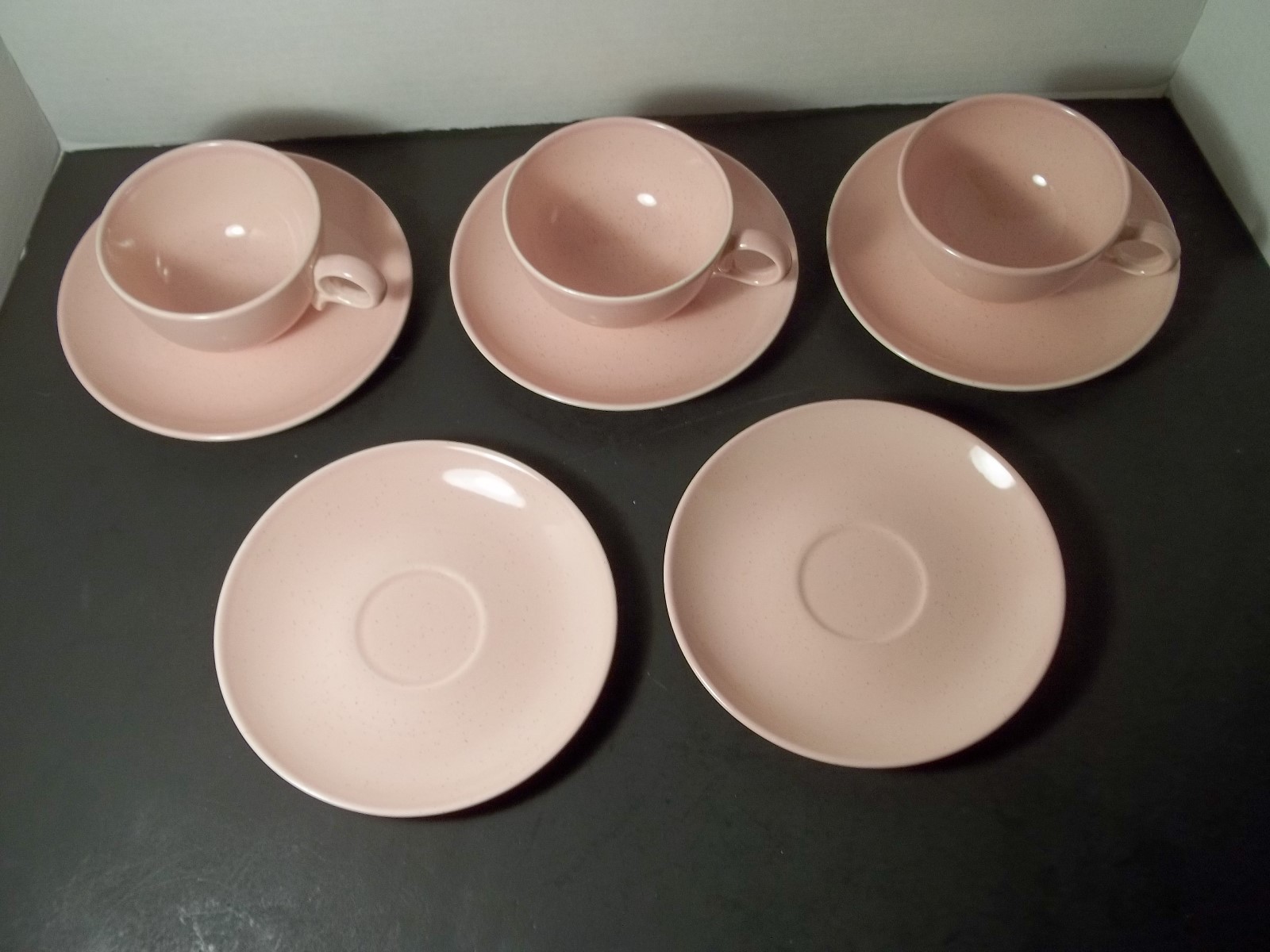 Vintage Mid Century Taylor Smith & Taylor Pink Pebbleford 3 Cups & 5 Saucers #2