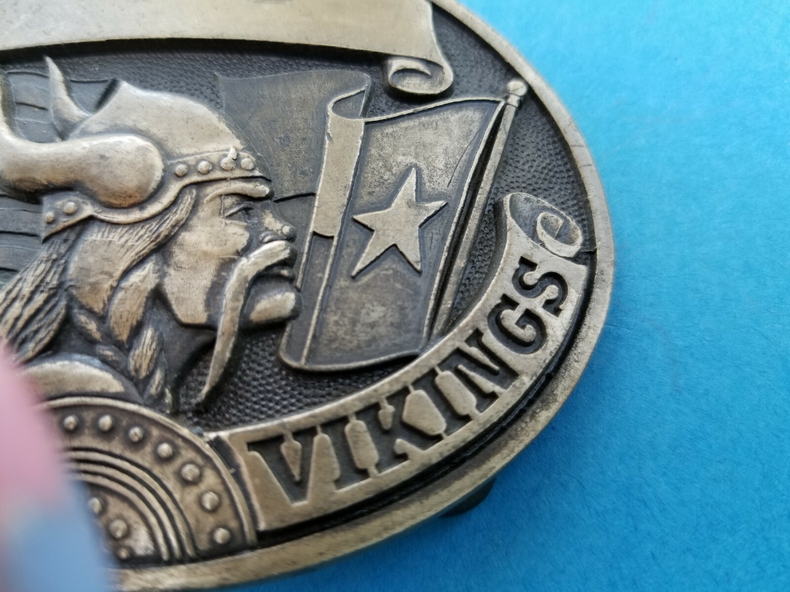 Dulles High School Vikings Belt Buckle Sugar Land Texas Vermillion Brass Mascot