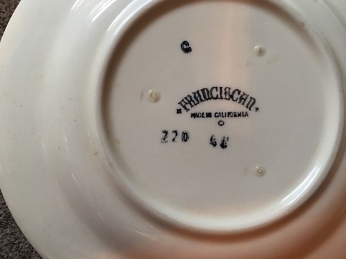 SET OF 4 FRANSISCAN 6.5” Bread Plates Fruit Yellow Trim Grapes Pears Apples