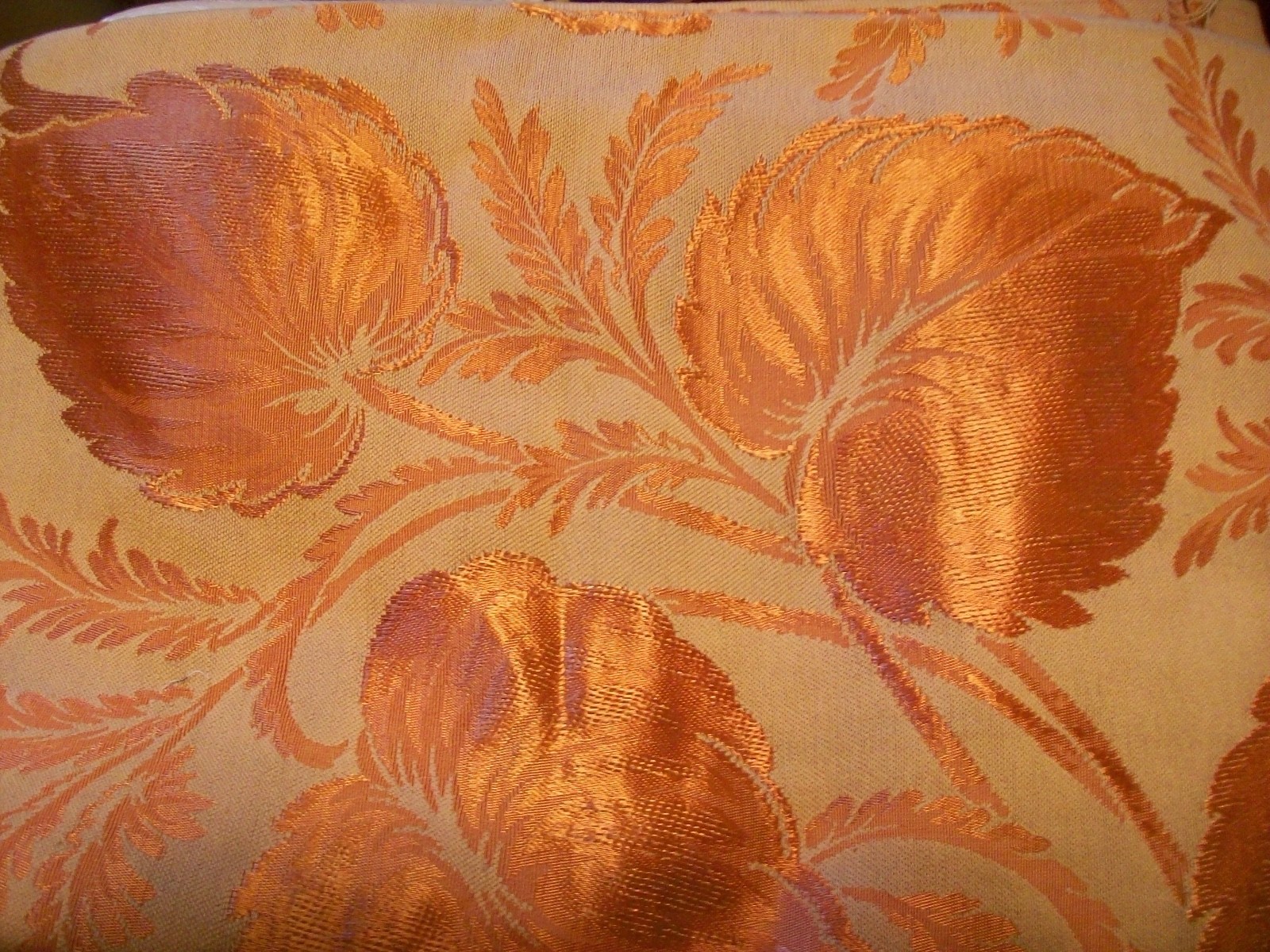 Vintage 1940s Large Copper Leaf Jacquard Drapery Upholstery Fabric 2+ yards