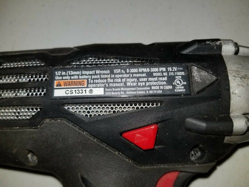 Craftsman 1/2 Impact Wrench 19.2 Volt 315.116020 Bare Tool 116020