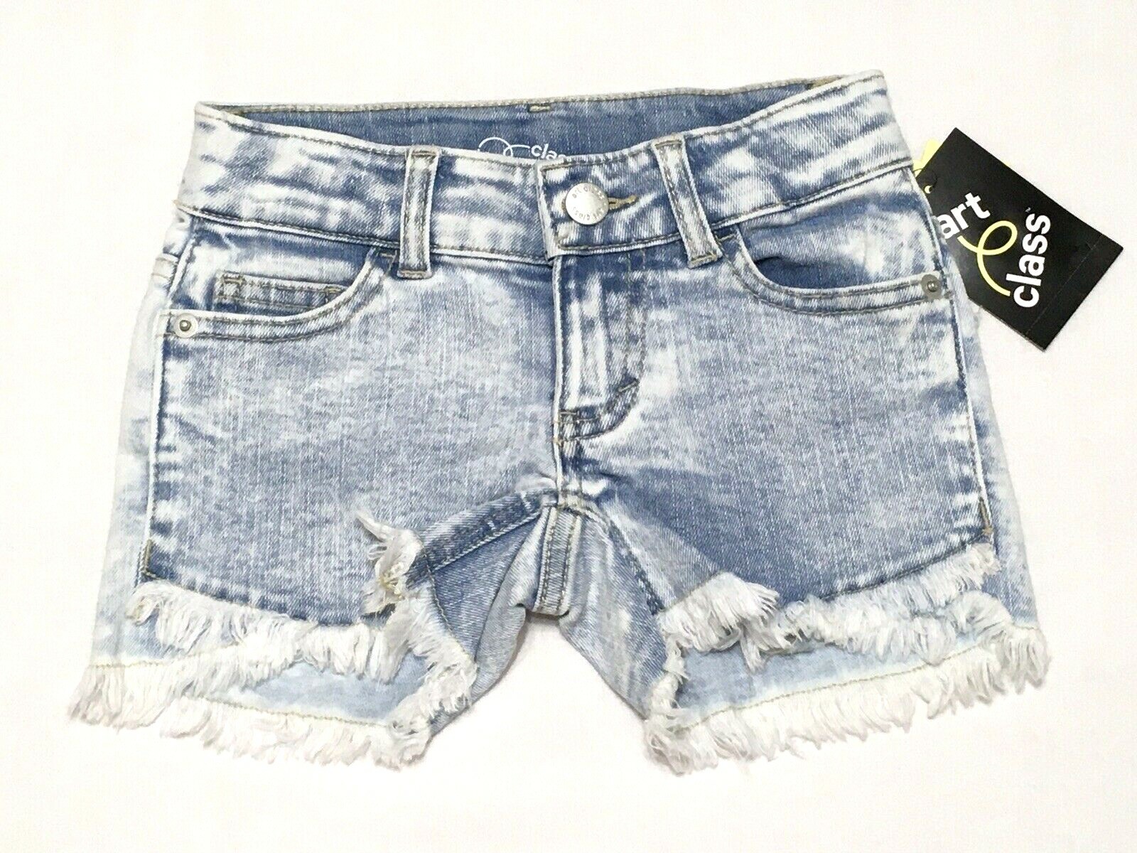 Adjustable Waist Frayed Denim Shorts 