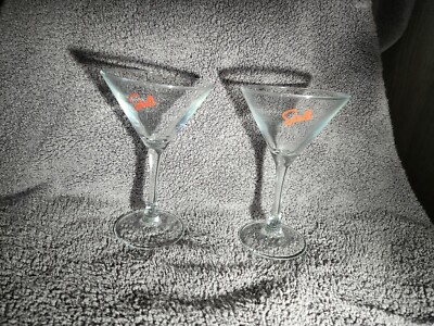 Set of 2 Stoli Vodka Martini Cocktail Glasses Russia Stolichnaya Cosmo