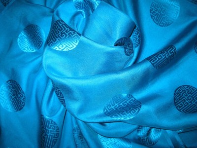 NEW VINTAGE 100% SILK SEWING FABRIC YARD GOODS PURCHASED CHINA TEAL 4.25 YDS US