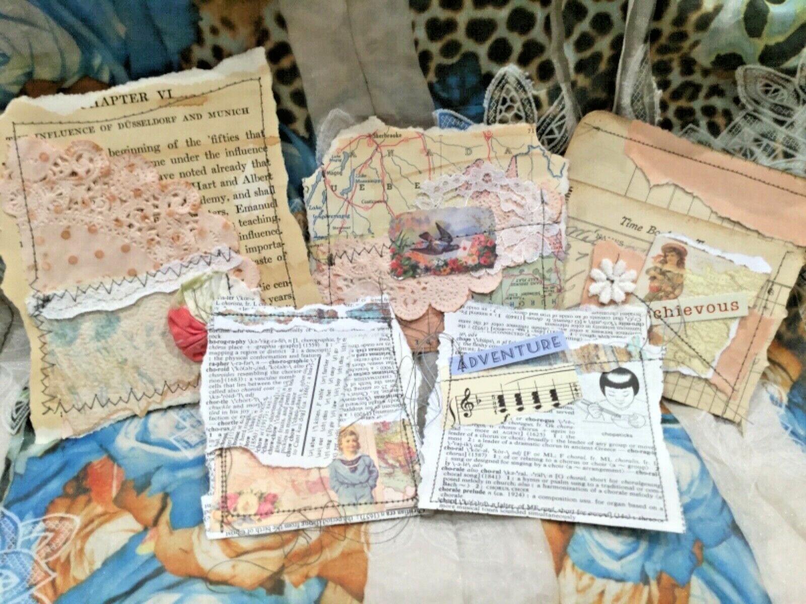Ephemera Stitched Junk Journal Vintage Book Page Pockets Set Of 10