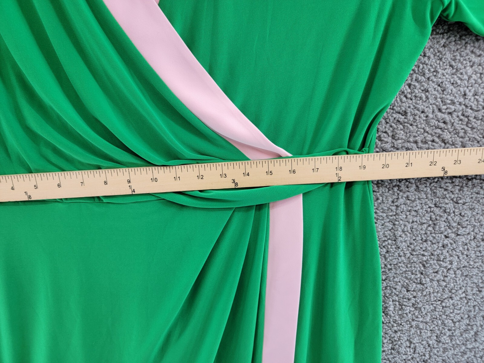 Kasper Colorblocked Faux-Wrap Sheath Dress Women's XXL Green/Pink Back Zip - Picture 7 of 16