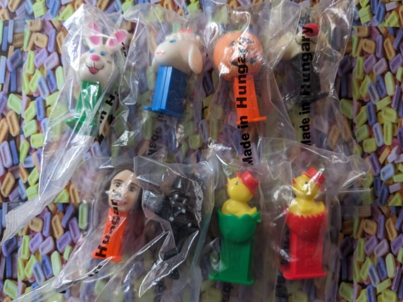 PEZ set of 8 on MINI stems -PEZOutlaw product? w/Made in Hungry Bags-Rare-