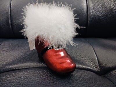 Mrs. Santa's Boot w/ Faux Fur Accent Blown Glass Christmas Ornament by Sterling