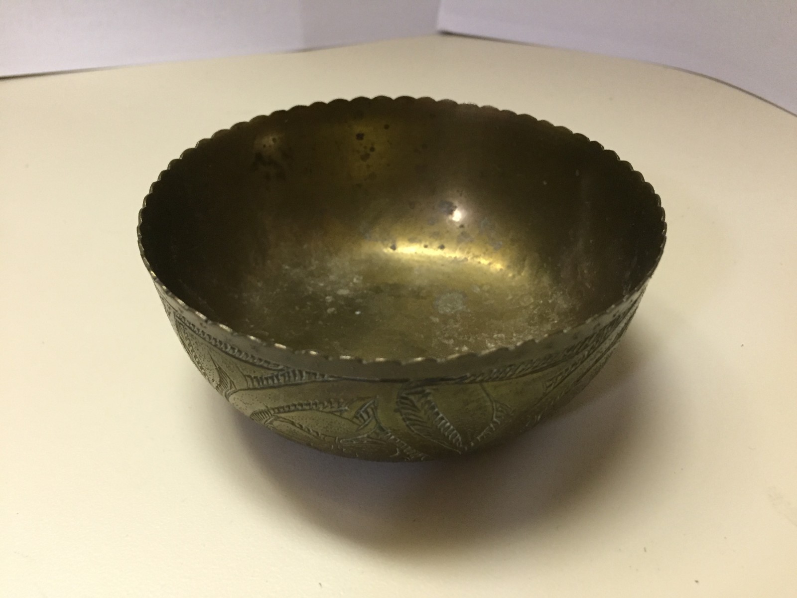Vintage Engraved Brass Bowl from India