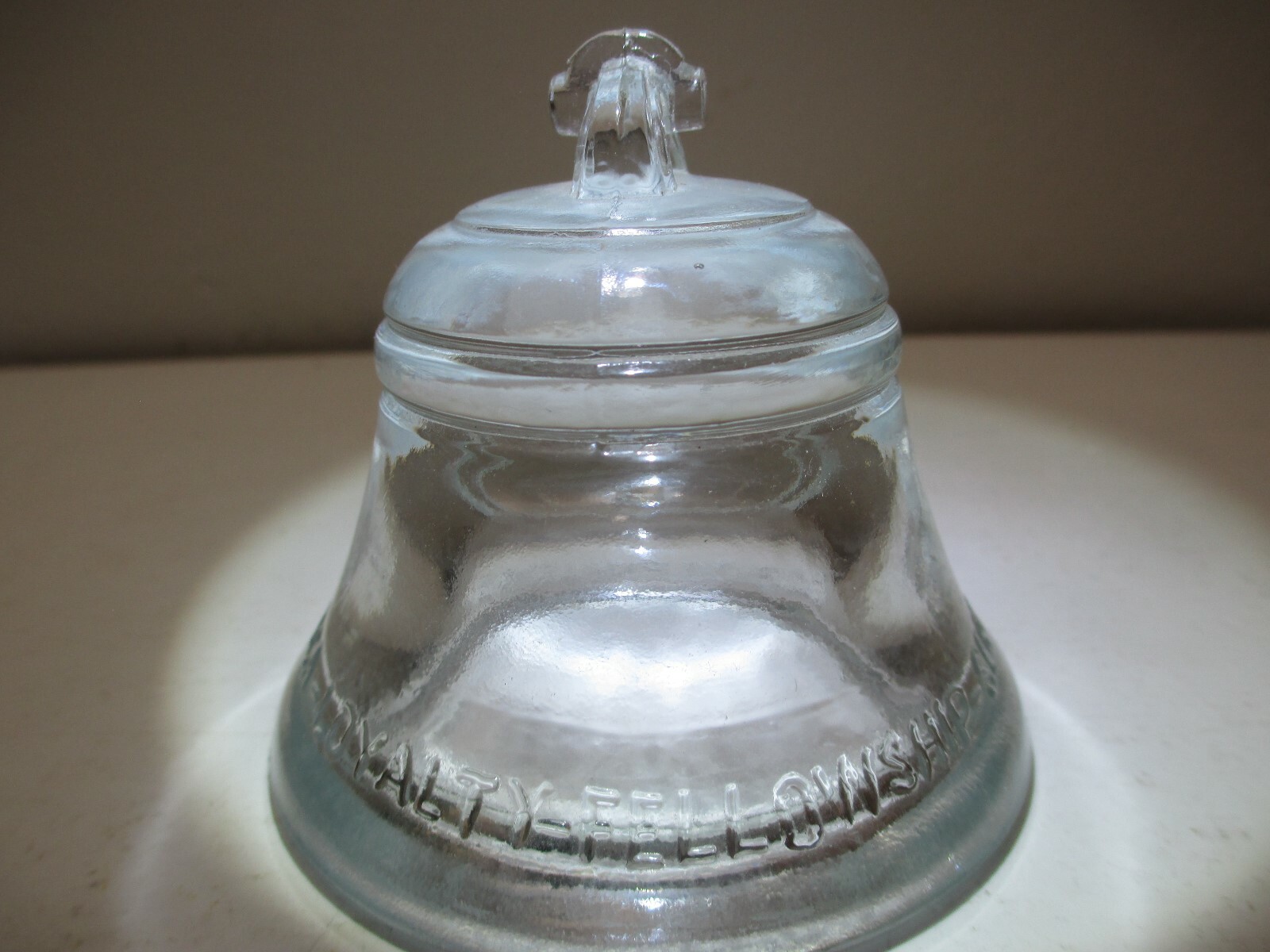 Vintage Telephone Pioneers of America Glass Bell Paperweight Clear Glass 1983