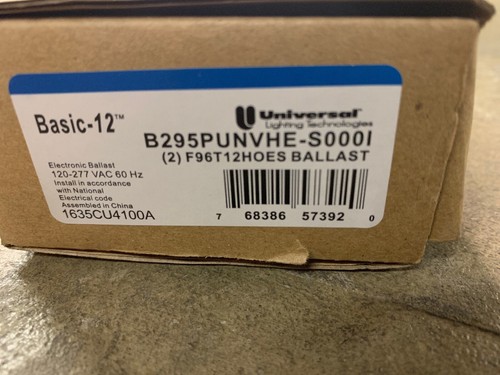 B295PUNVHE Universal Ballast Operates 1 or 2 Bulbs F96T12/HO Bulbs 120/277V