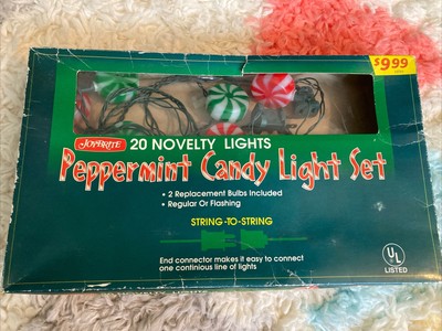 Vintage Blow Mold Wrapped Peppermint Candy String Red Green Lights 20 Count