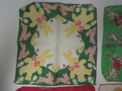 Vintage Children's Hankie Lot NURSERY RHYMES Percy Pup Rabbits Playing MUSICAL