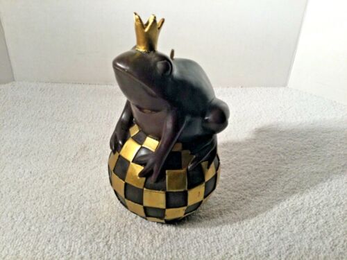 Mackenzie Childs Courtly Check Frog with Crown Sitting on A Ball Candle