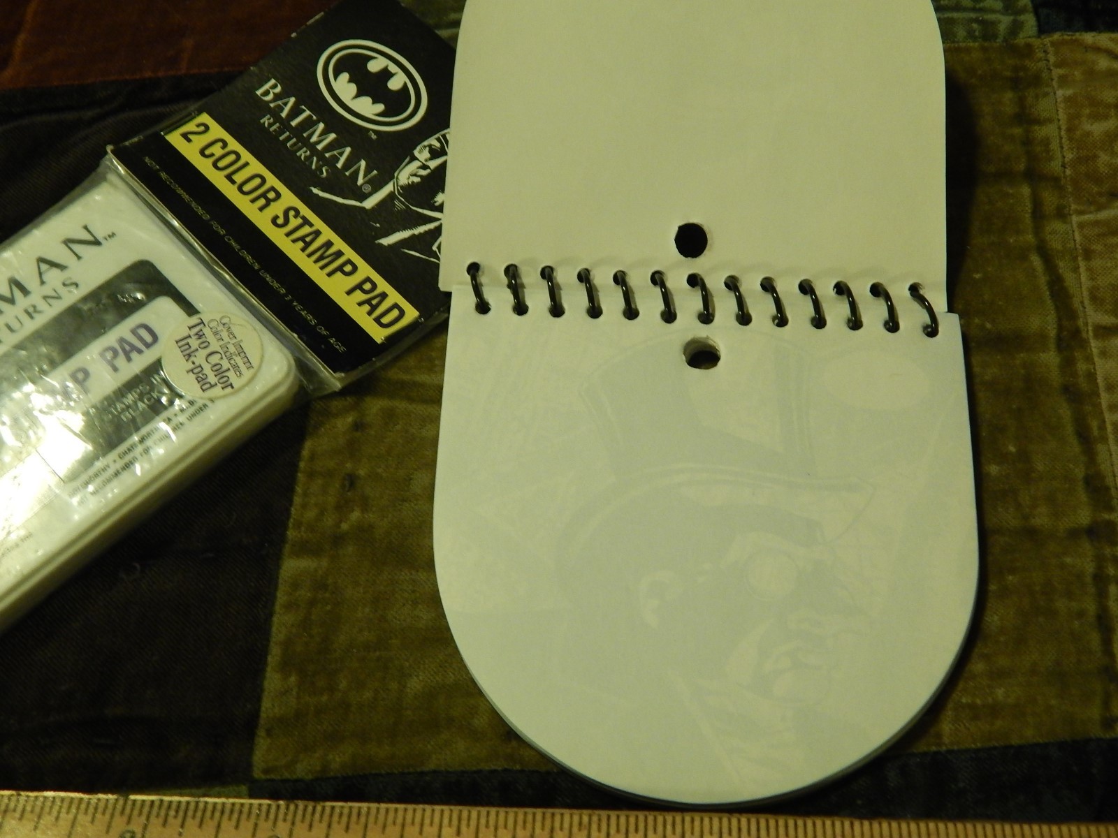 Batman Returns (1991) LOT of 2 ~Two Color Stamp Pad + Penguin Spiral Notepad~
