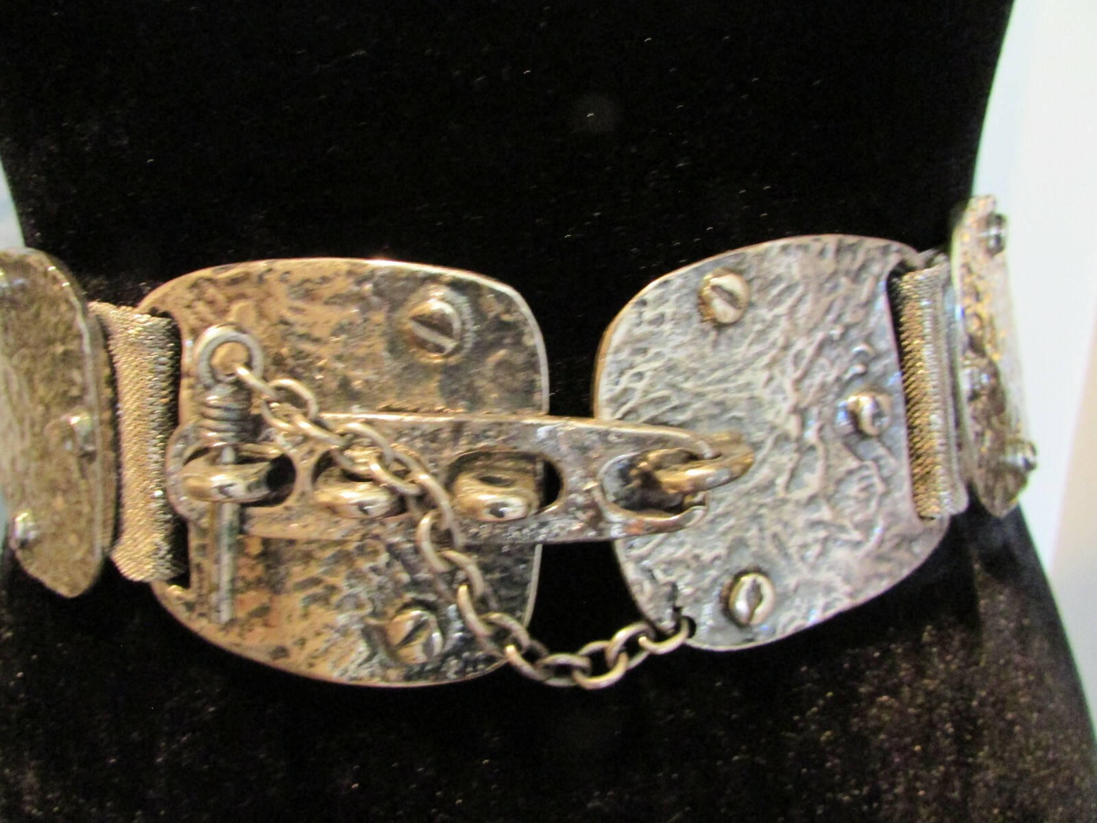 VTG 80's Streets Ahead Silver Metal Brutalist Belt Sz 28"