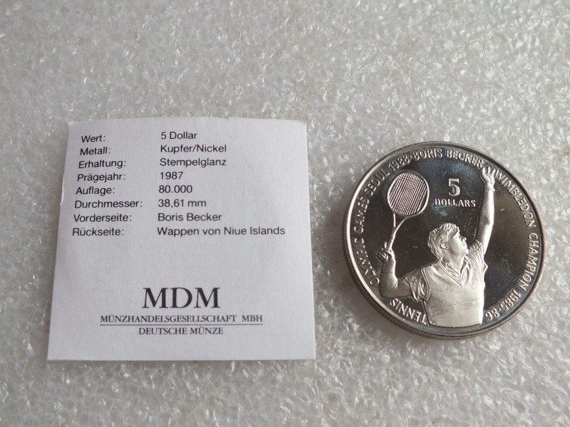MÃ¼Nze Niue Islands - 5 Dollars-Olympiade Seoul 1988  - B.Becker - Mg 58/45