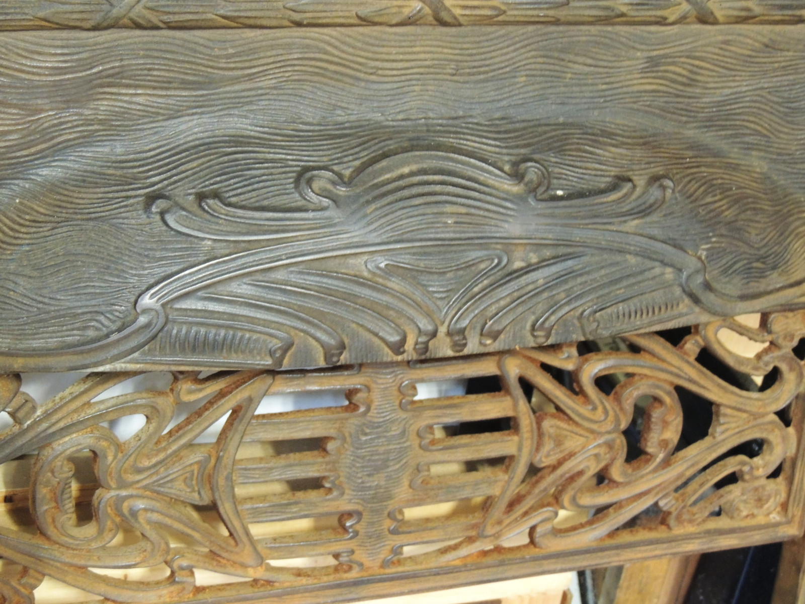 1910 Antique ART NOUVEAU Cast Iron Gas FIREPLACE Insert Surround Grate Victorian