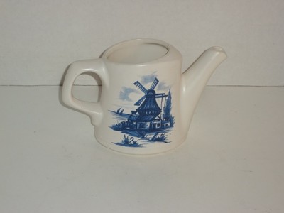 McCoy Watering Can Planter Vase White with Blue Windmill Dutch #721