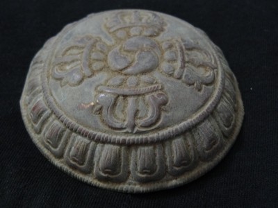 ANTIQUE  MONGOLIAN BUDDHIST HAND EMBOSSED COPPER ORNAMENT WITH CROSSED VAJRA #1