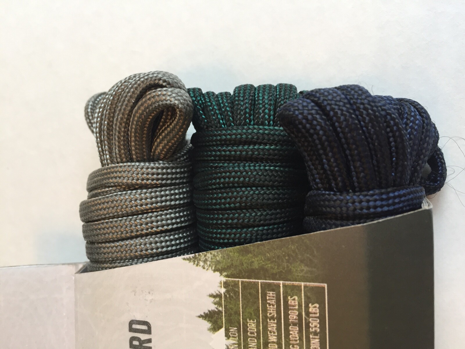 Avalanche 7-Strand 3-Pack Paracord- Gray Green Blue w/ Clip Carabiner