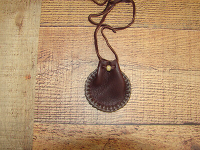 Native American Deerskin Leather Medicine Bag, Buckskin Necklace Pouch, 3''