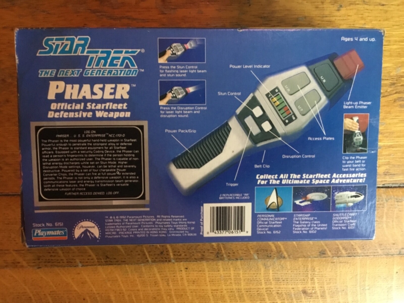 VINTAGE STAR TREK NEXT GENERATION PHASER STARFLEET WEAPON REPLICA PLAYMATES