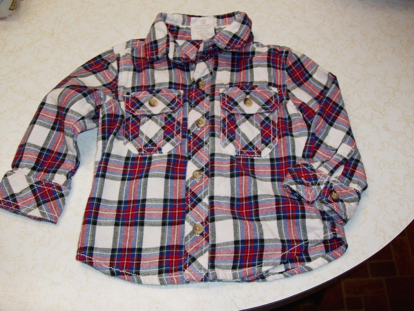 (2) Crazy 8 Long Sleeve Button Up Plaid Shirts - 12 to 18 Months - 100% Cotton
